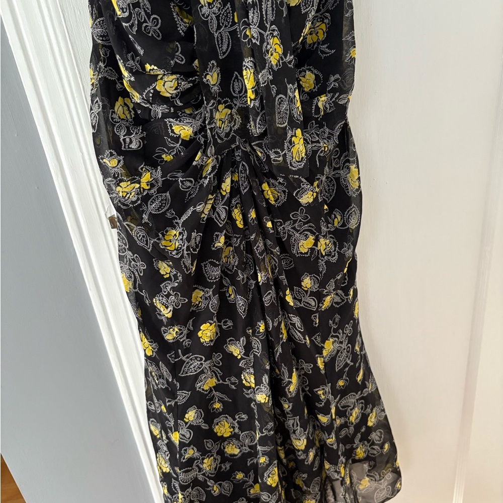 Cinq à Sept Black and Yellow Floral Midi Dress - Picture 3 of 4